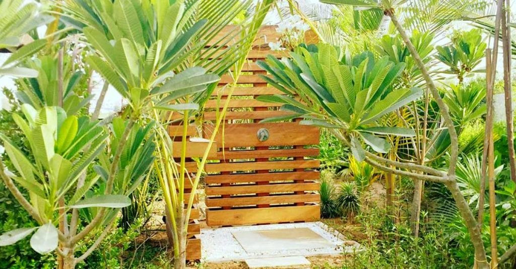 Tropical outdoor timber shower