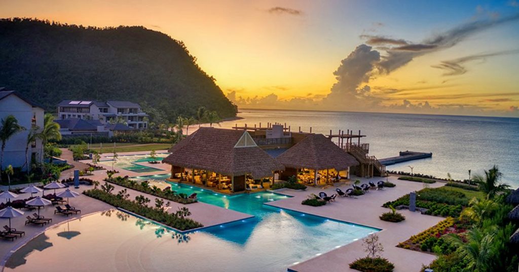 Cape Reed synthetic thatch roof Cabrits Resort Kempinski