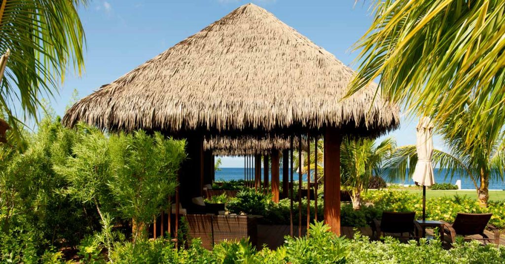 Cape Reed synthetic thatch roof Cabrits Resort Kempinski poolside cabanas