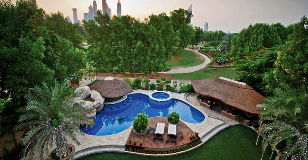 Beautiful view of the award-winning garden with hard and soft landscaping.