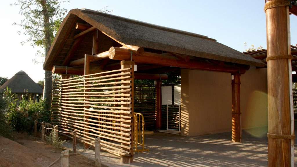 Al Ain Zoo thatched entrance and lath screen