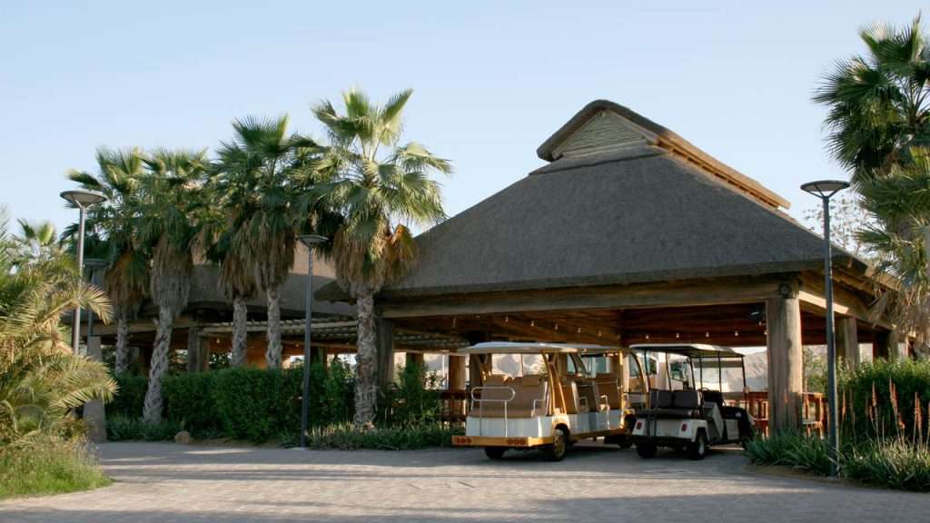 Al Ain Zoo thatched safari departure station