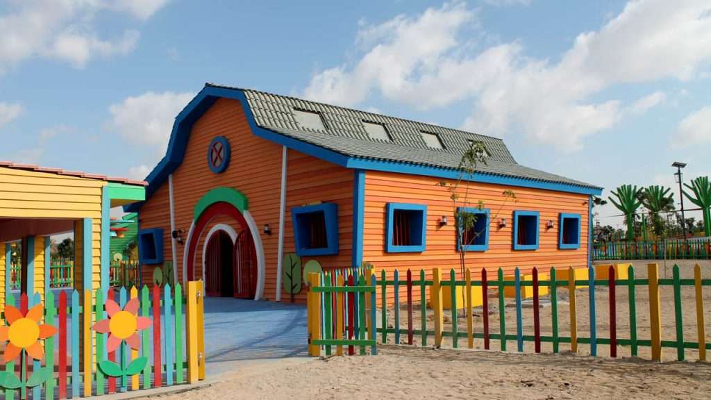Dubai Safari timber cladding with colourful timber fencing