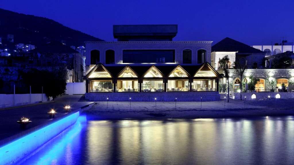 Table fine restaurant Jounieh thatched beach restaurant interior