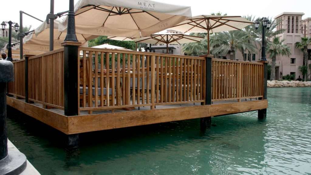 Restaurant timber seating deck and railings