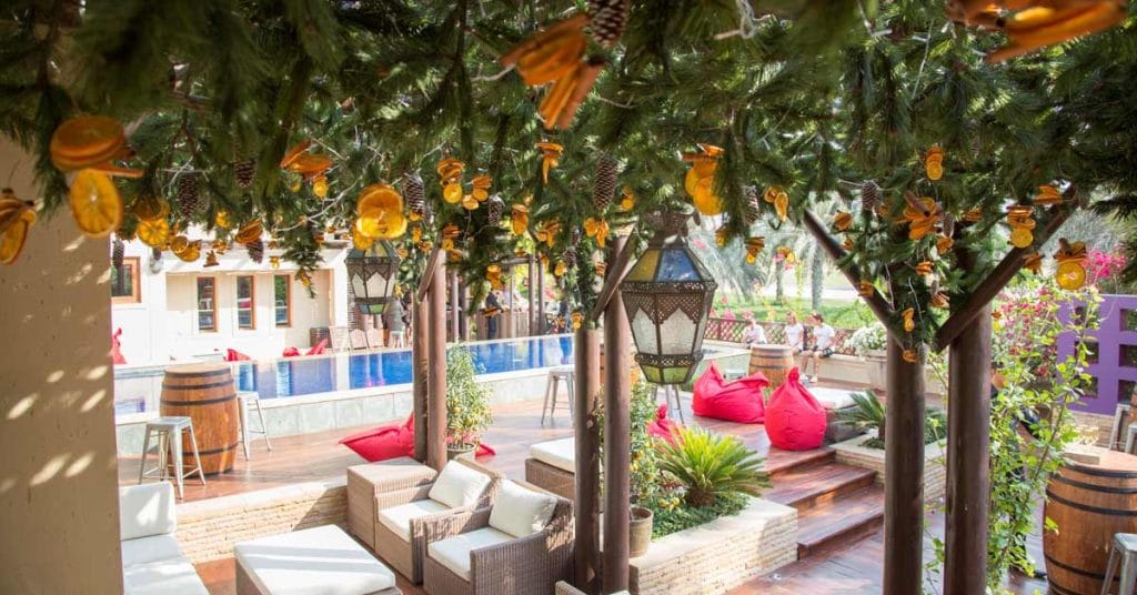 Timber pergola with decorative plants