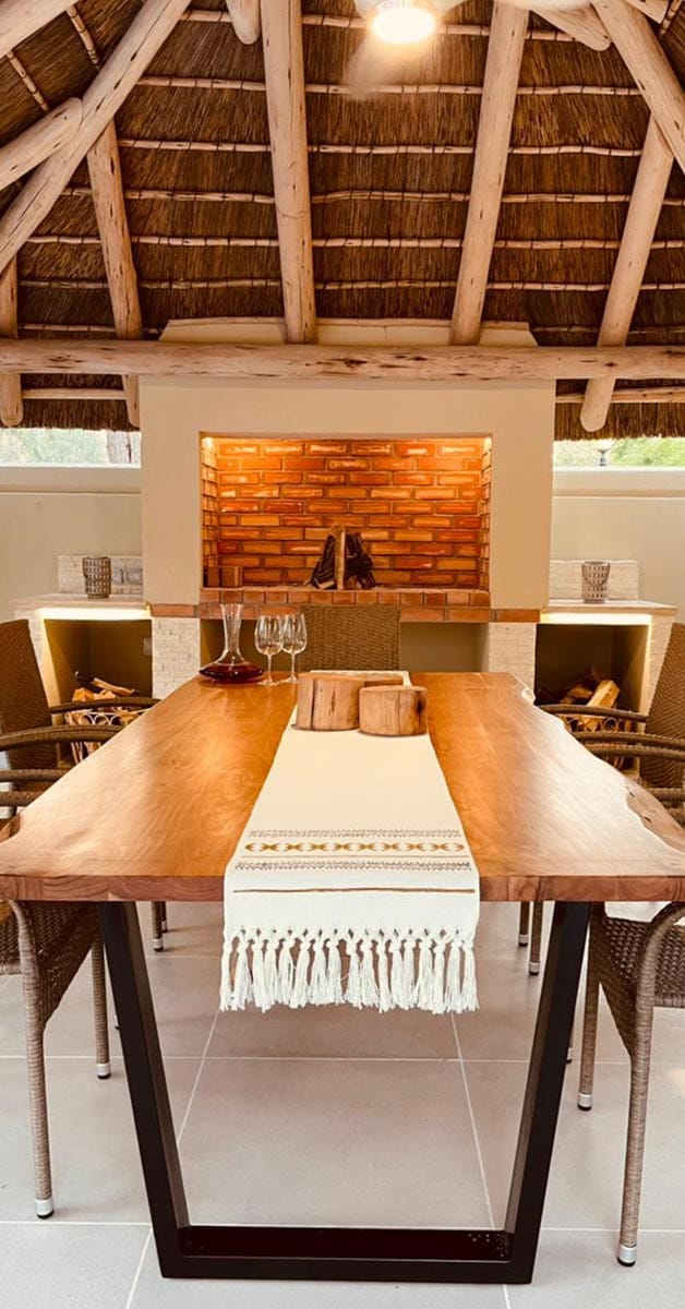 Welcoming interior ambiance of the thatch and timber structure