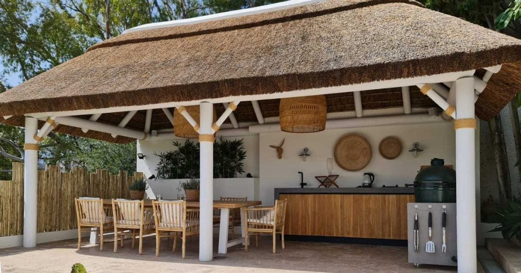 Cape Reed Thatched Gazebo with Boho Chic Whitewash Finish