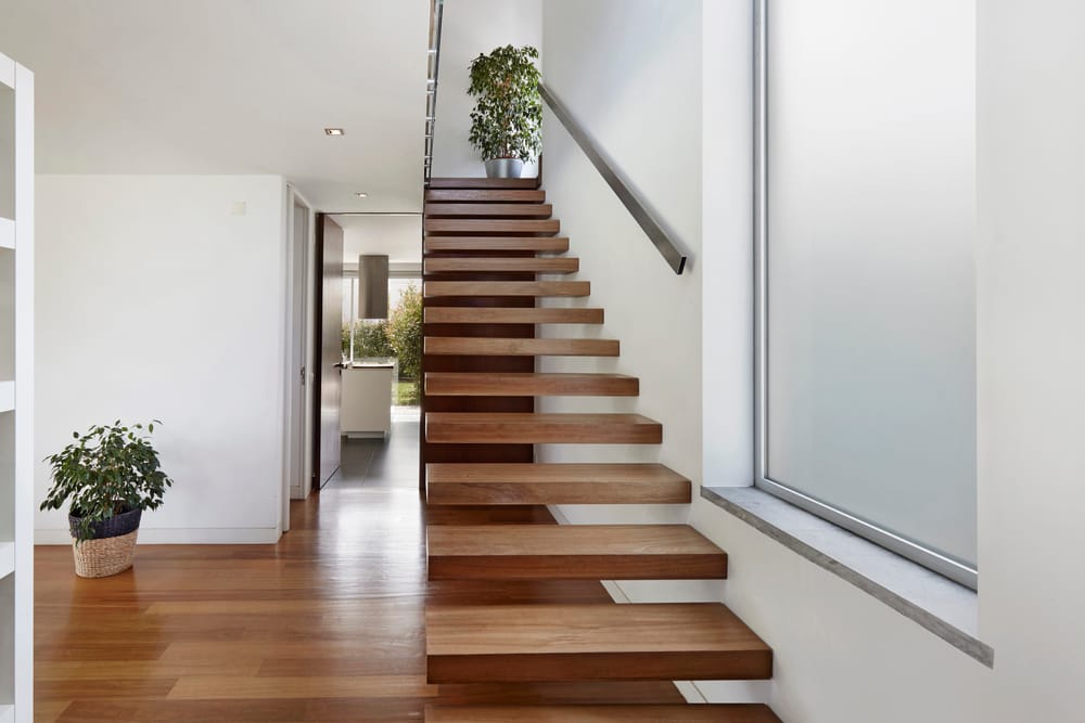 Floating wooden staircase
