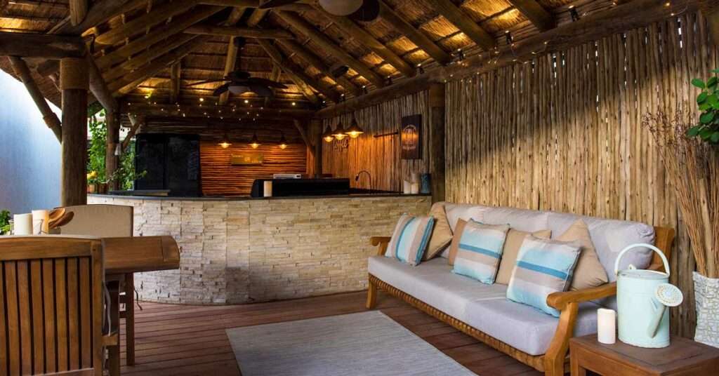 Cape Reed Thatched Gazebo with Wooden Decking and Outdoor Seating