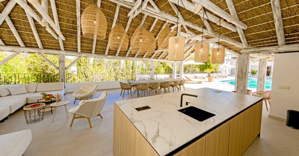 Cape Reed Thatched Gazebo with Boho Chic Interior Views
