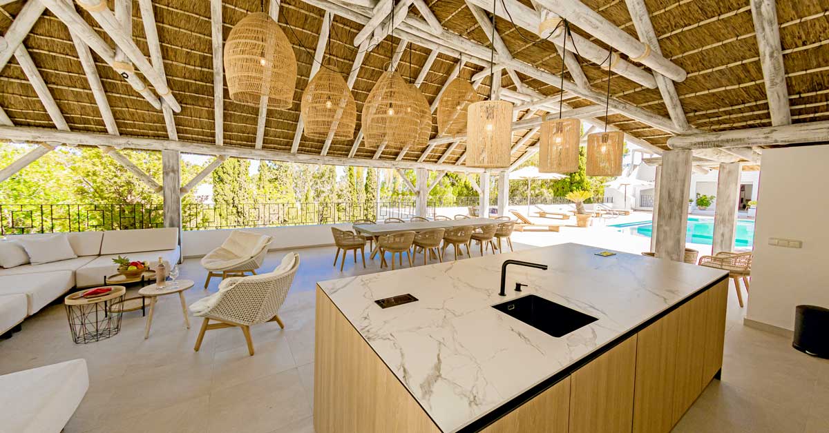 Cape Reed Thatched Gazebo with Boho Chic Interior Views