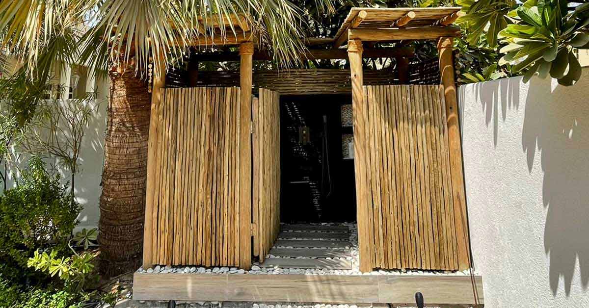 Custom designed outdoor shower room and it is the perfect outdoor accessory for this season